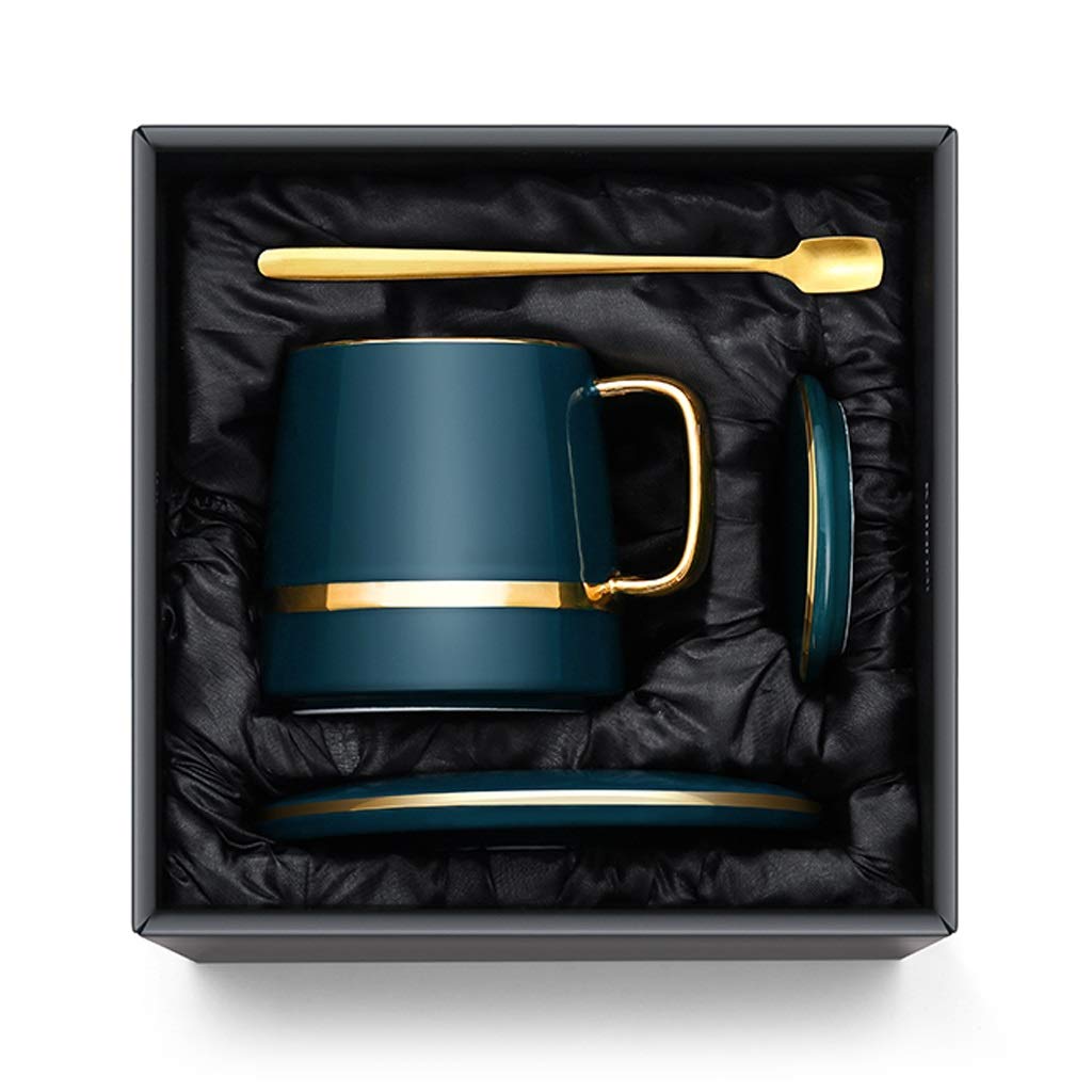 Generic Tazas de Café de Cerámica, Tazas de Café de Regalo, Tazas de Cerámica, Porcelana con Cuchara/Verde/350 Ml