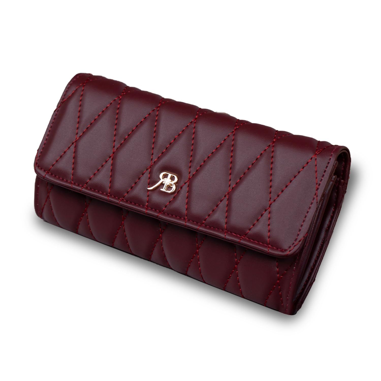 Women’s Wallet Quilted Grace Ladies Wallet PU Leather Purse Clutch Wallet Travel Wallet for Women Card Cash Organiser Zipper Coin Pocket Fashionable Slim Long Wallet|Maroon-image-22