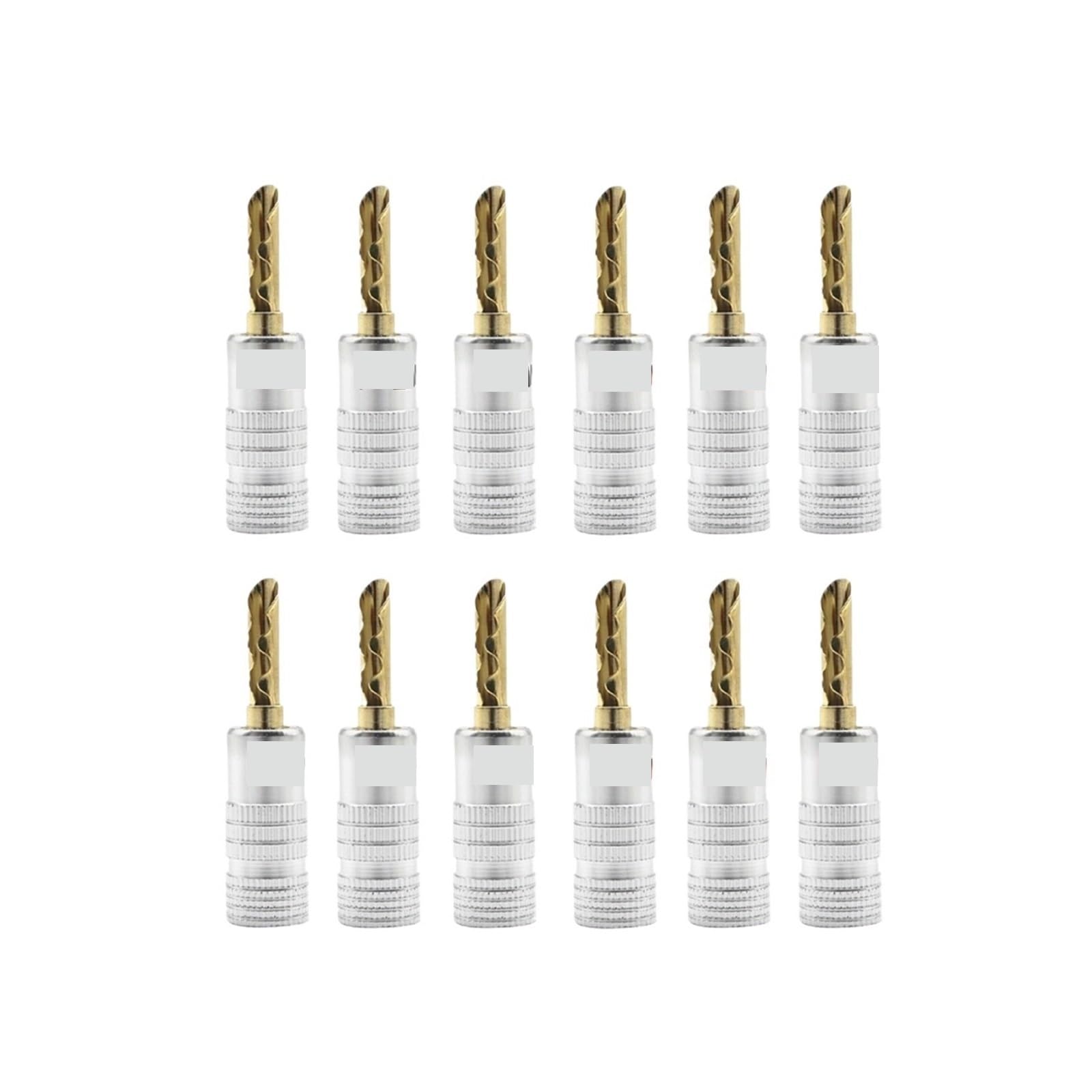 12PCS Banana Plug 24K Gold Plated Copper BFA 4mm Banana Connector Male Speaker Plug Red Black