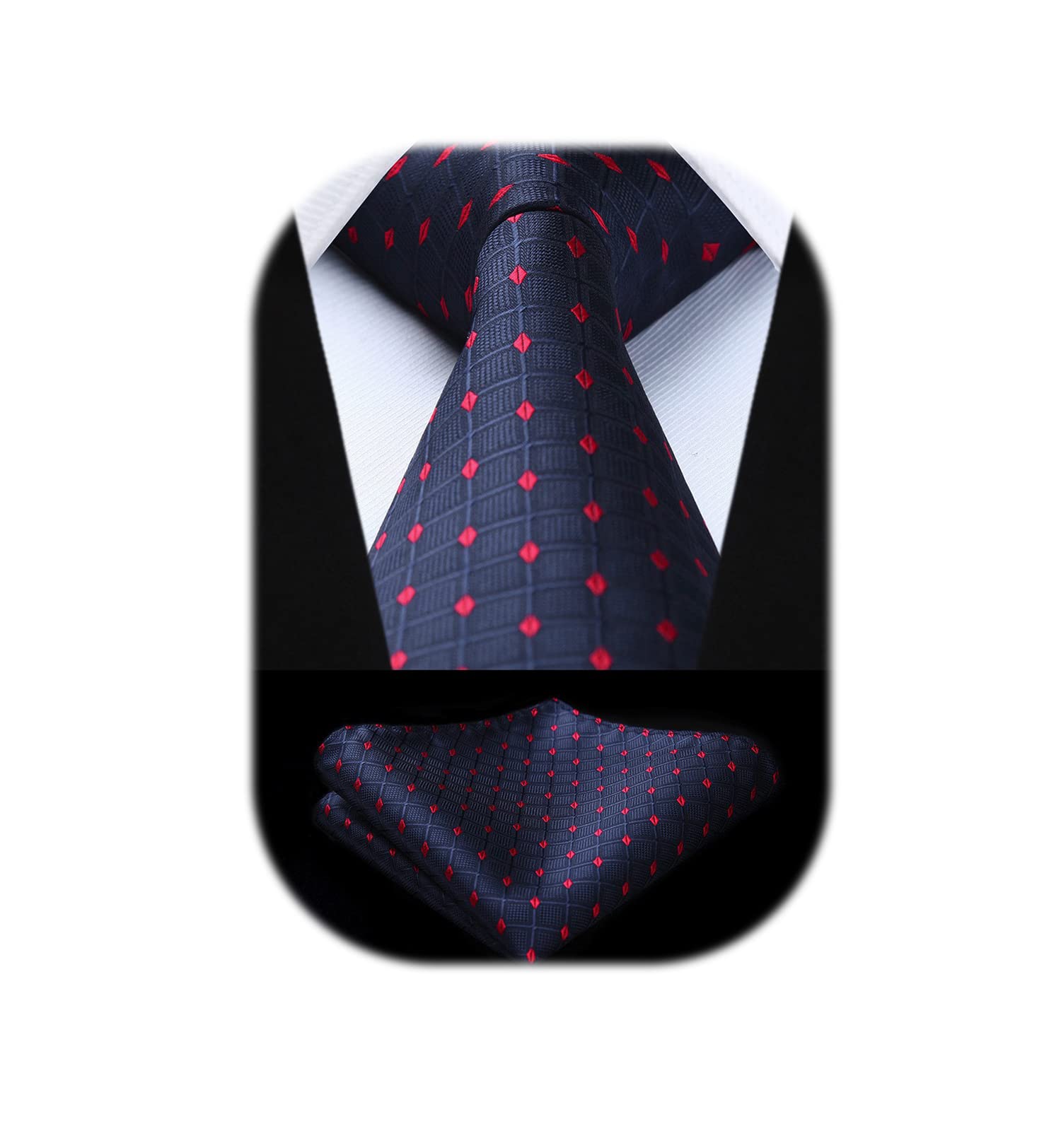 HISDERN Ties for Men Plaid Checkered Tie with Pocket Square Woven Business Formal Necktie Handkerchief Set Wedding Party