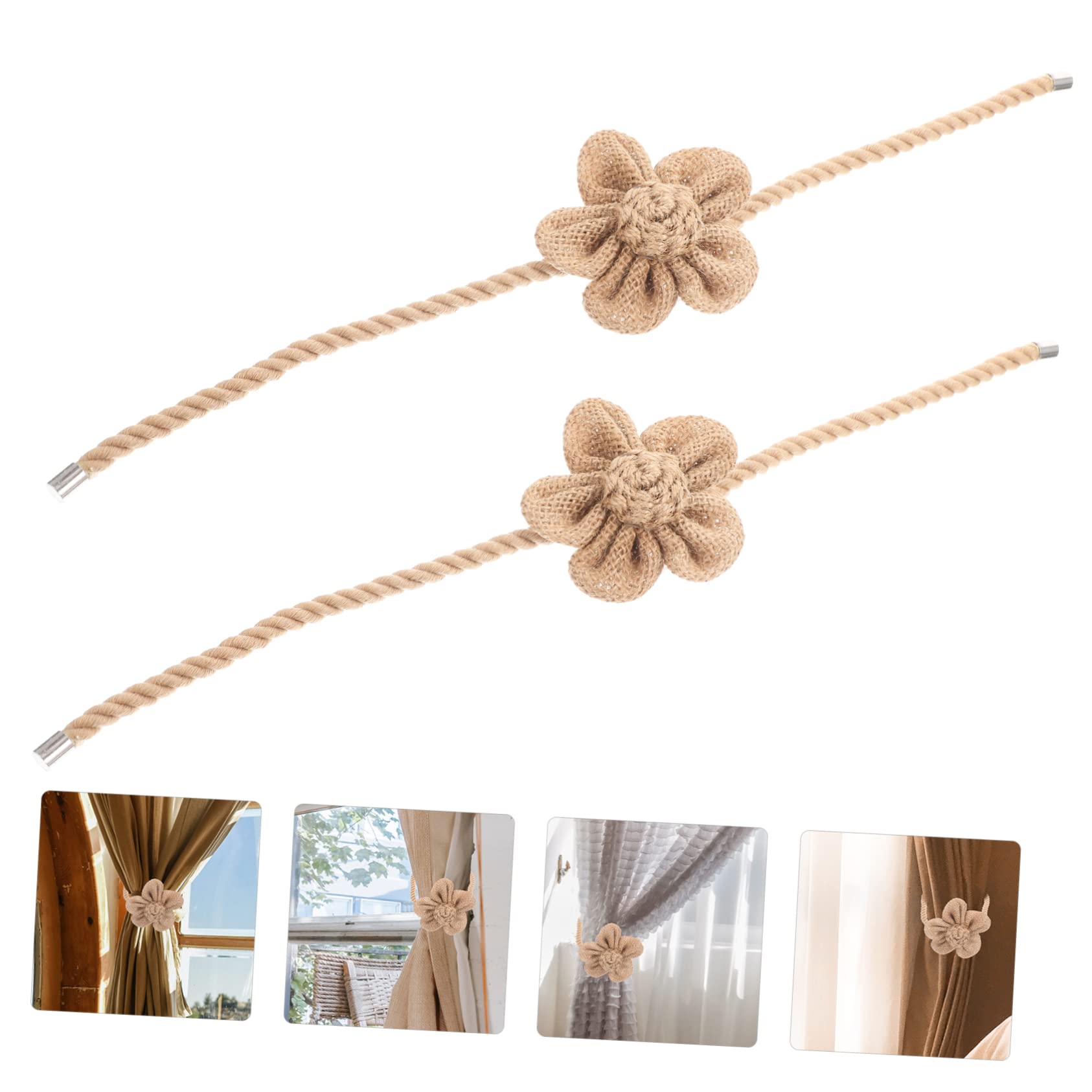 PRETYZOOM 8pièces Embrasses à Rideaux Magnétiques Coton Lin avec Fleurs Attaches Décoratives pour Fenêtres Et Intérieur