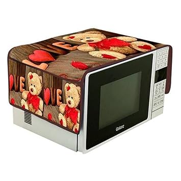 Ktr DECOR Microwave Oven Dust Proof Cover with Side Puch Bag Cotton Linen Kitchen Storage Bags (Design 8) (MWCKTR_00)