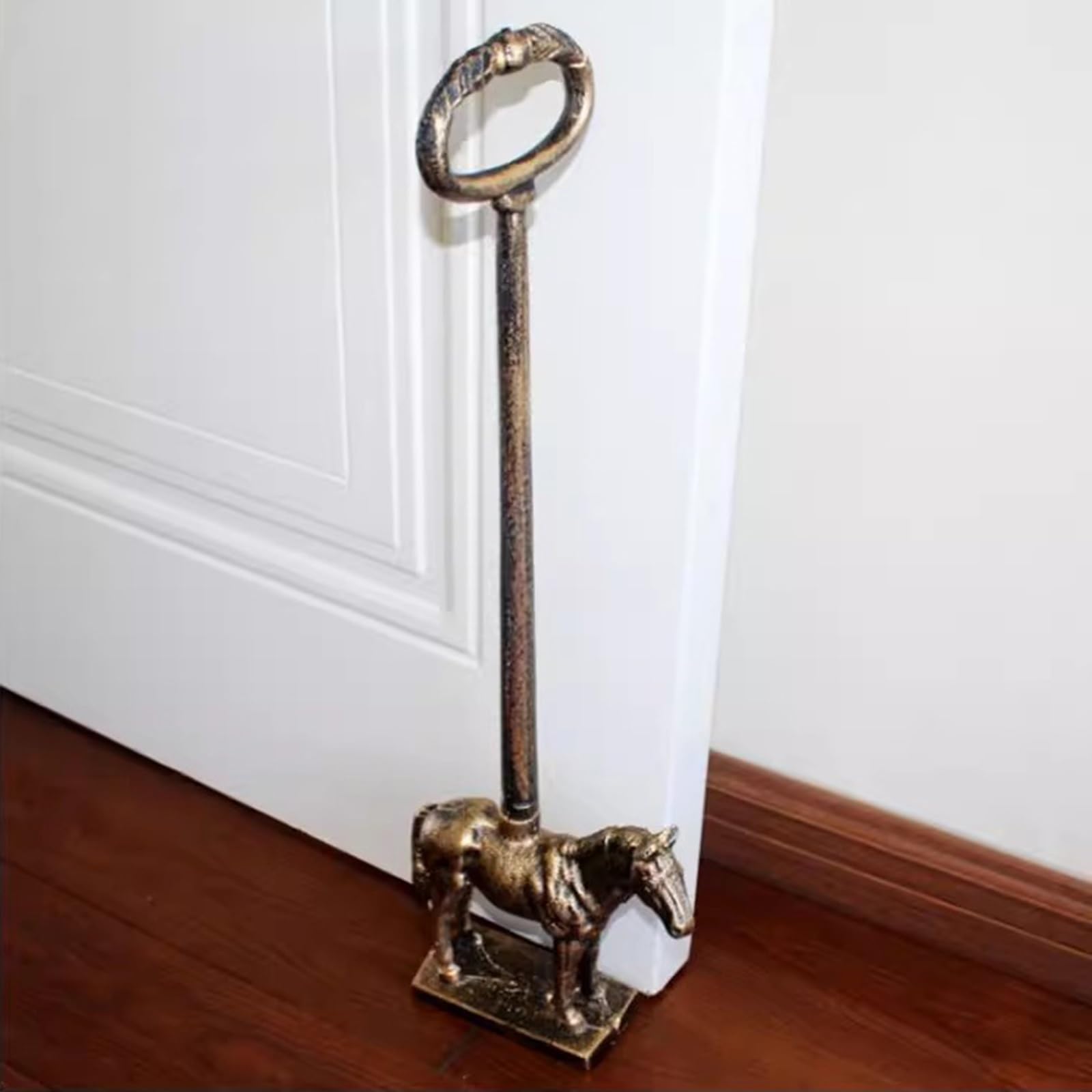 Tope de Puerta de Hierro Fundido Tope De Puerta De Hierro Fundido Pesado, Señal con Caballo, Resistencia De Puerta Alta con Asa Portátil, Contrapeso para Mantener La Puerta Abierta(Antique copper)