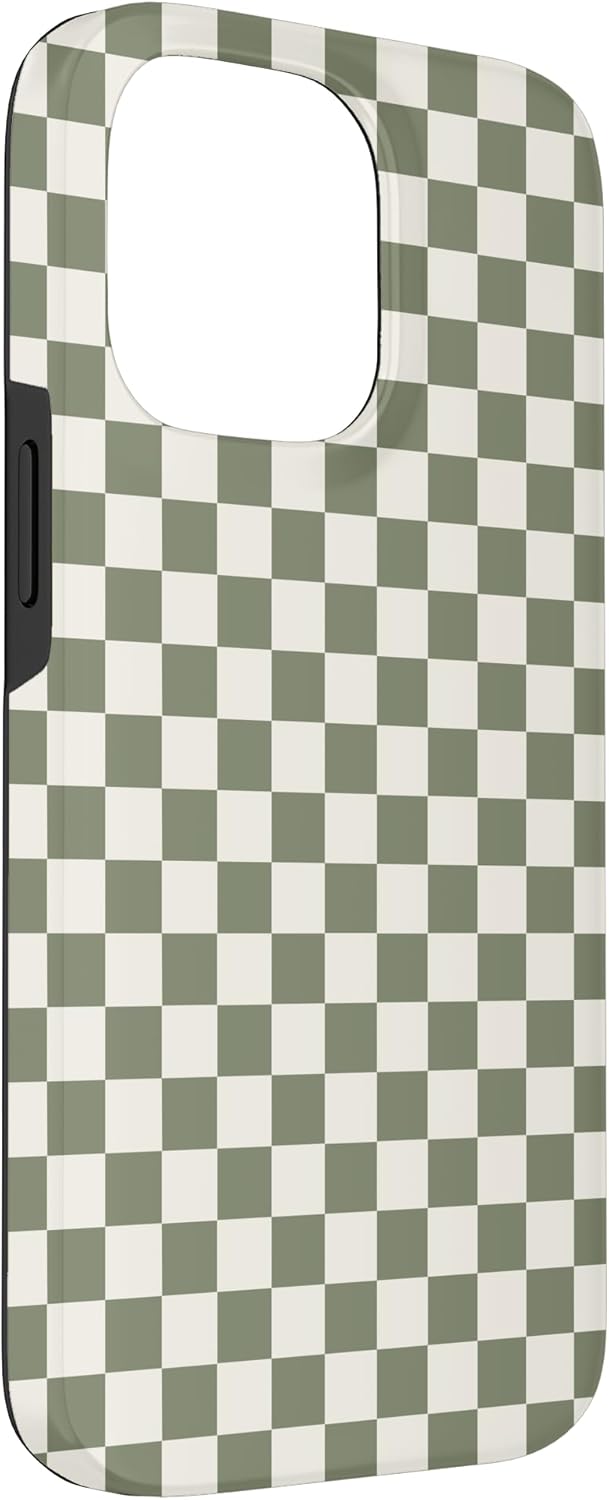 Mini Checkered Checker Box Checkerboard Green Olive Cream Case for iPhone 14 Pro Max