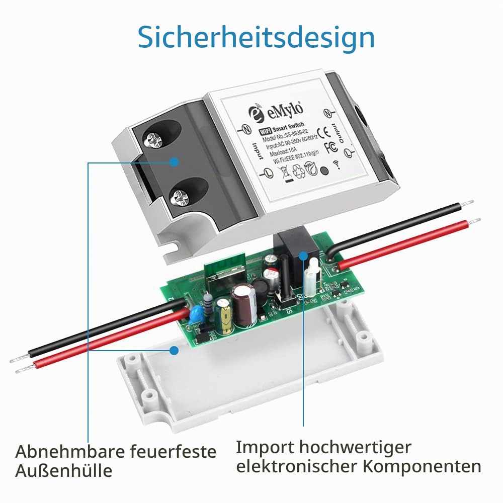 eMylo WLAN Schalter Universal Smart Wifi Schalter Drahtloses Relaismodul Fernbedienung Lichtschalter DIY Intelligente Timer Sprachsteuerung Kompatibel mit Alexa, Google Home über Android IOS 5 Stücke