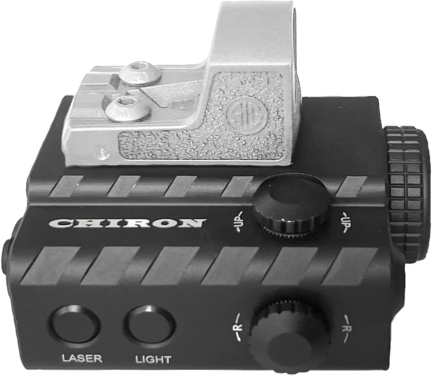 CHIRON Flashlight+Class IIIA Green Laser Sight Combo with Built-in Mount +Built in Optic Mounting Plate Works with red dot Footprint Such as Sig Romeo Zero,Vortex Venom,Holosun 407k,Burris Fastfire C