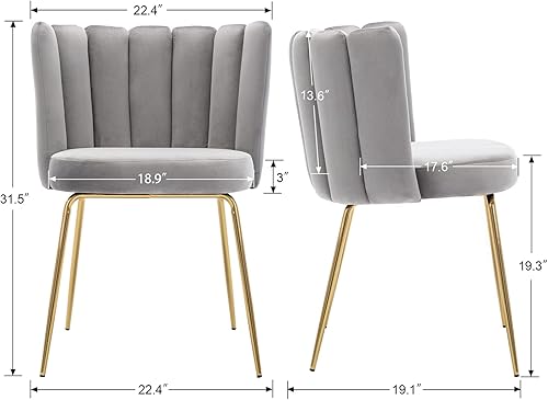 Miniatura 3 de Juego de 2 sillas de comedor de terciopelo modernas, sillas laterales tapizadas con patas de metal dorado para el hogar, cocina, sala de estar,