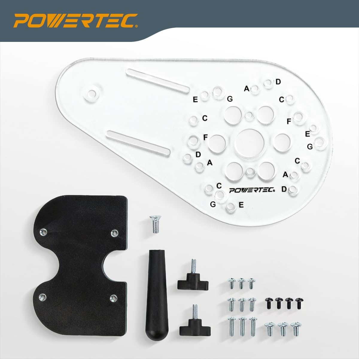 POWERTEC Universal Offset Router Base Plate w/Edge Routing Reversible Fence Guide, Marked Predrilled Holes Fits Listed Models Porter Cable, Bosch, Milwaukee, Ryobi, Makita, Dewalt, Craftsman (71398)