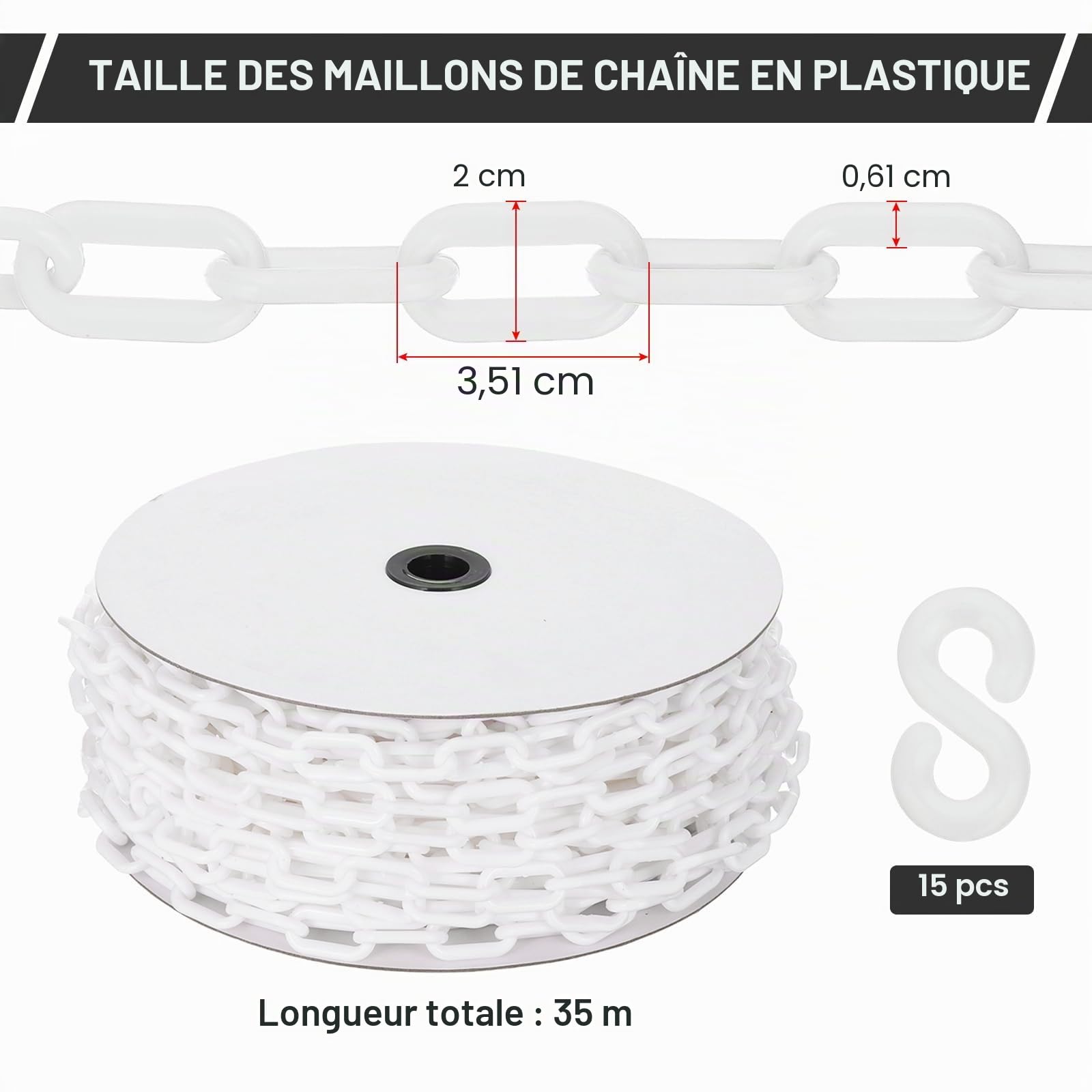 PATIKIL Chaîne plastique blanche 115 pieds 6mm Longue chaîne plastique