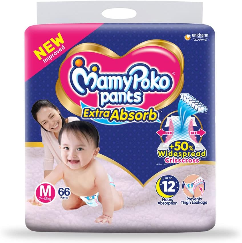 MamyPoko Pants Extra Absorb Baby Diaper, Medium (Pack Of 66 Count), 28 Grams