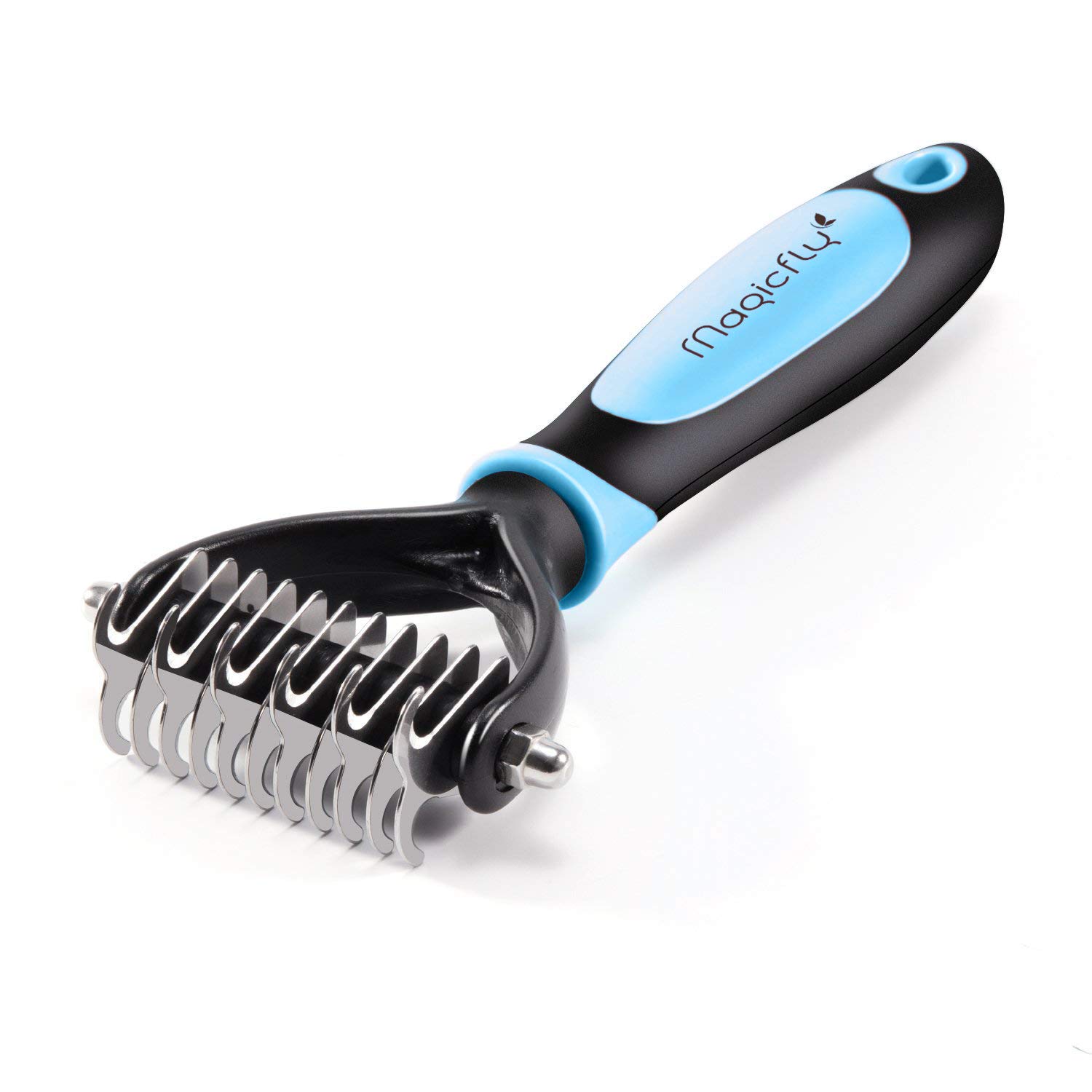 Magicfly Dog Grooming 2 In 1 Pet Comb + Rake (11+6 Teeth), Pet Undercoat Dematting, Cats (Blue)