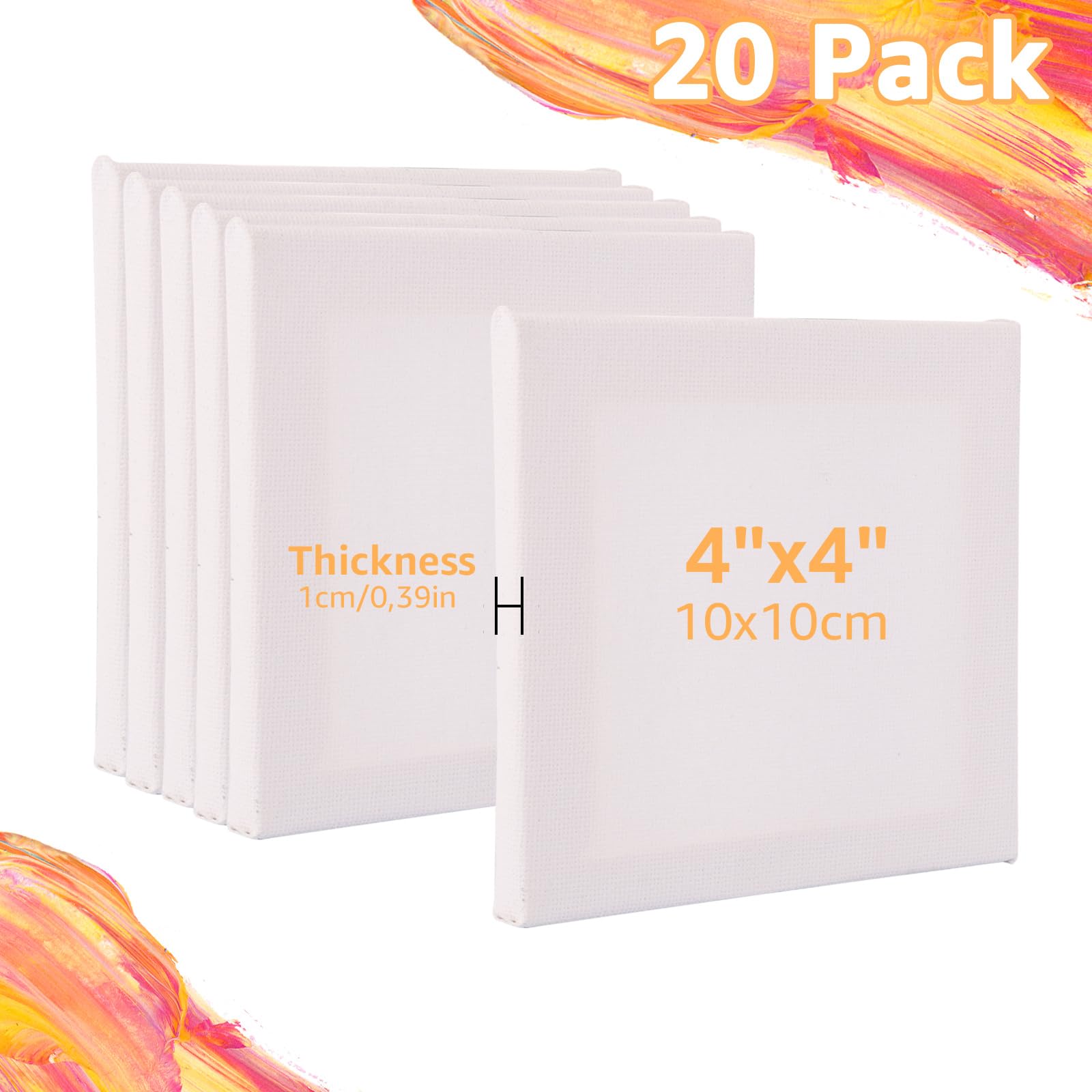 Lot De 24 Toiles à Peindre 10x10 Cm - Coton Sans Acide, Apprêtées - Pour Acrylique, Huile, Aquarelle - Idéal Pratique, Extérieur, Cadeau