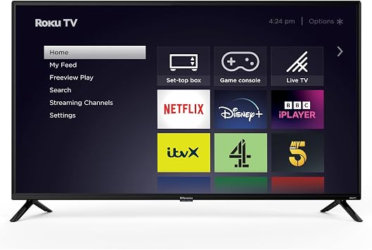 EMtronics EM40ROK Roku TV 40" Inch Full HD 1080p Smart with Netflix, Disney+, BBC, Freeview Play, Dolby Audio, Mobile Control and 3 x HDMI, USB - Black 2024 Model
