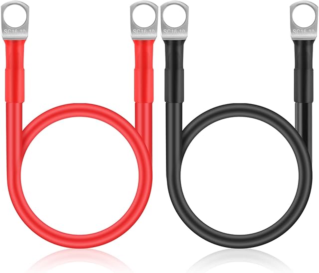 Thlevel 12V Battery Leads Battery Inverter Cables 30cm 16mm²/5AWG Battery Cable Red and Black with Ring Terminals Copper for Motorcycle Truck RV Car