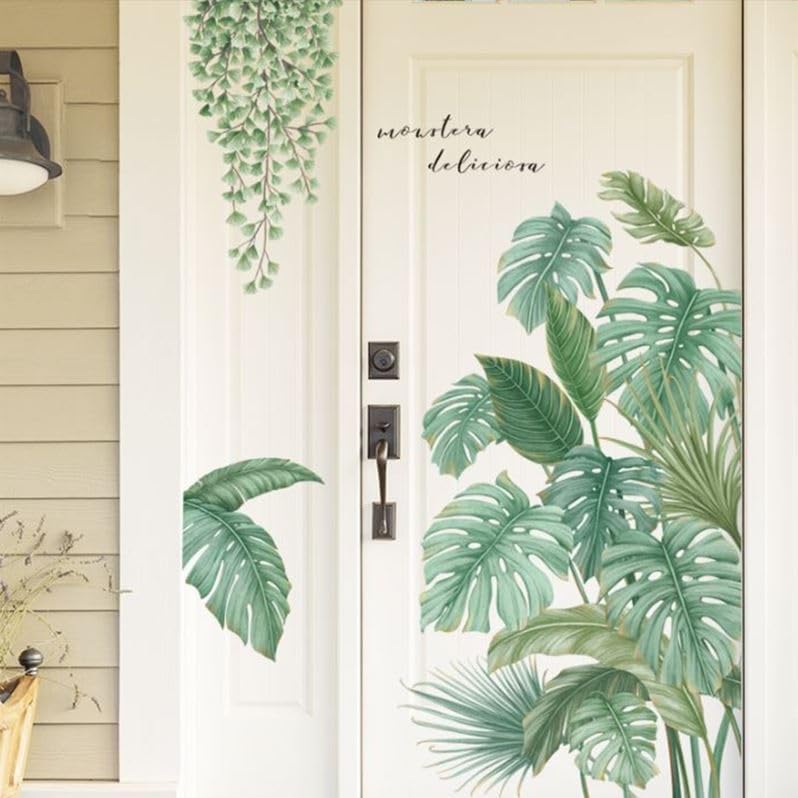 Green Potted Plant Wall Sticker, Detachable Art Vinyl Door Sticker for Bedroom Living Room Office Decoration - Image 4