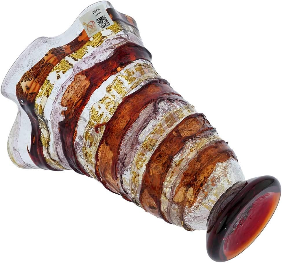 GlassOfVenice Murano Glass Sbruffo Fazzoletto Vase - Golden Brown Purple
