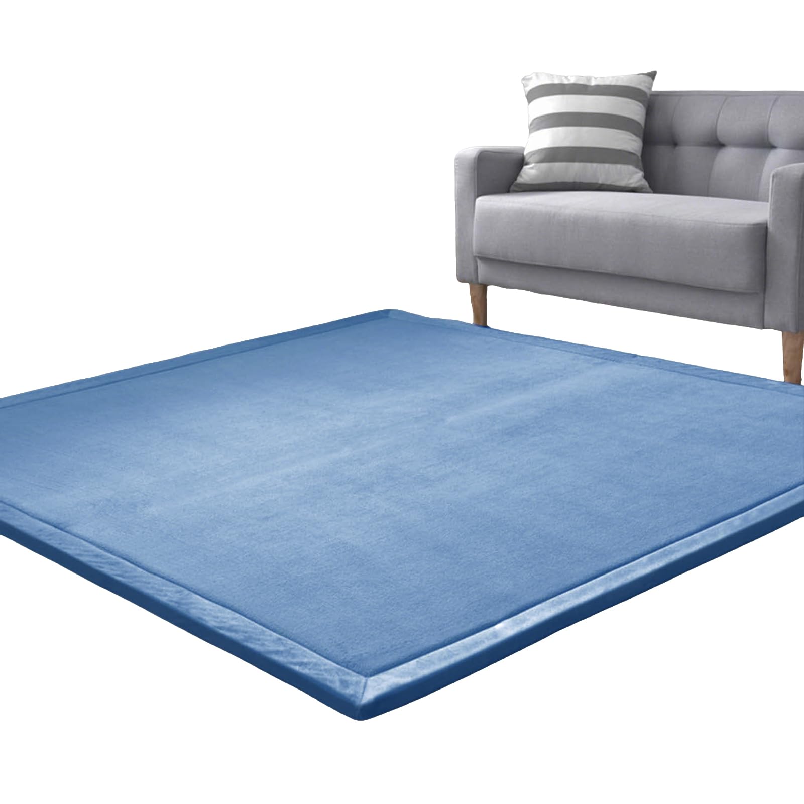 Baby Crawling Mat, Memory Foam Rug Large Nursery Play Mat 3cm Thick Area Rug Coral Velvet Rug for Tatami, Living Room, Bedroom, Non-Slip Playmats Activity Floor Mat for Babies Blue 190 x 260 cm