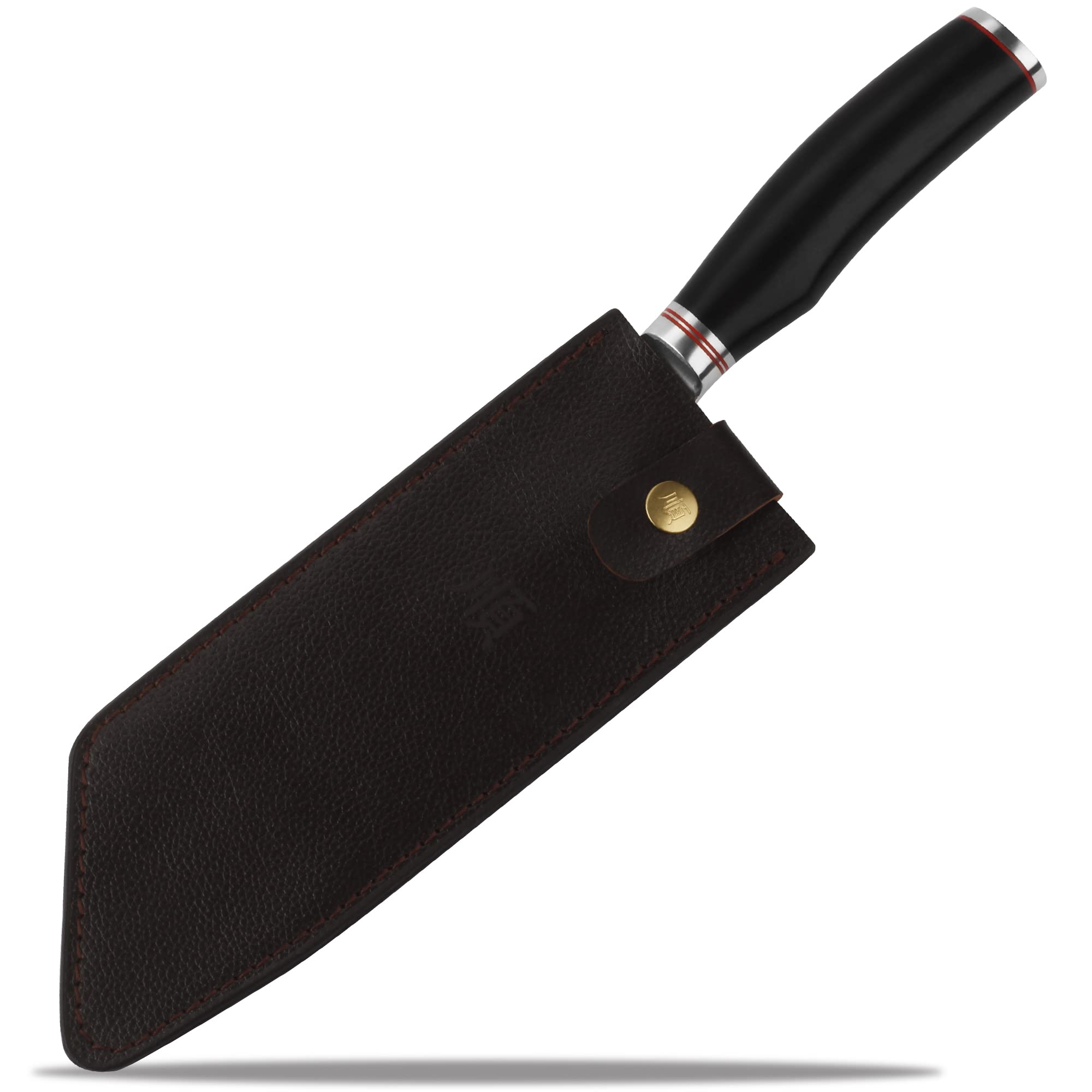 YOUSUNLONG Nóż rzeźniczy 22,86 cm, nóż kuchenny BBQ – japońska młotkowana stal damasceńska – uchwyt Leadwood ze skórą