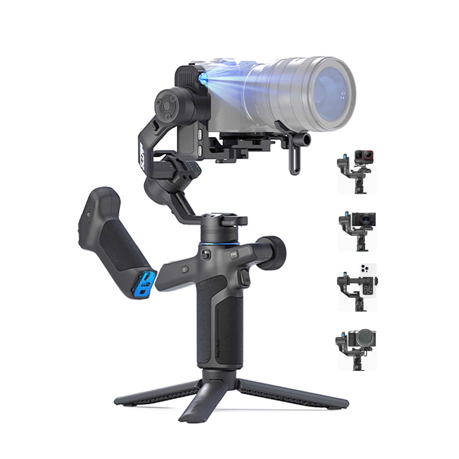 FeiyuTech SCORP Mini-3 PRO All in One 3-Axis Camera Stabilizer,Built-in 4.0 AI Track Handheld Gimbal,Detached Grip Handle with 12m Wireless Control,2KG Payload,1/4"Expansion Port,for Camera and Phone