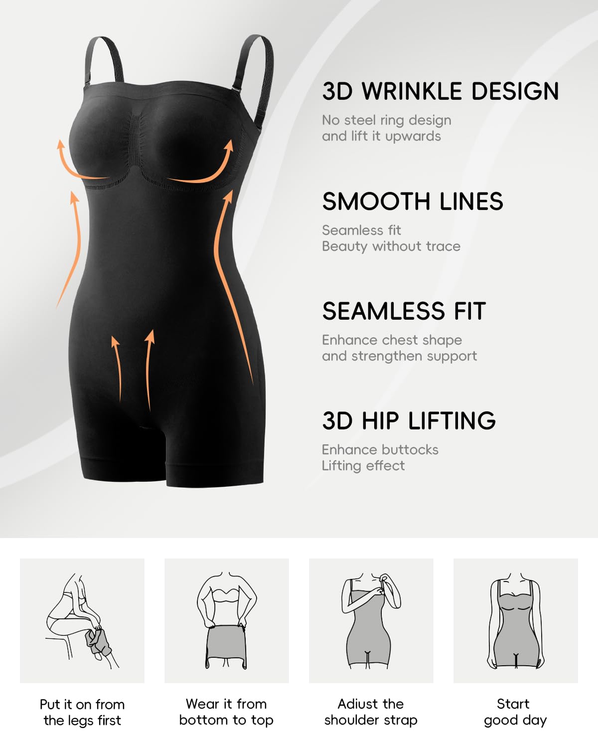 Shapewear senza spalline da donna con controllo della pancia, body scolpito senza cuciture per allenamenti e uso quotidiano comodo