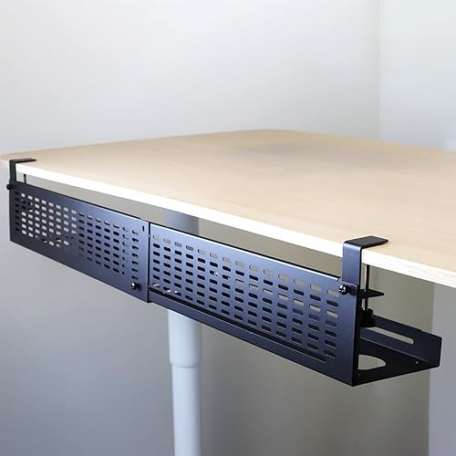 AEONS Kit de bandeja de organización de cables para debajo del escritorio, horizontal ajustable hasta 41 pulgadas extraíble con abrazadera en C,