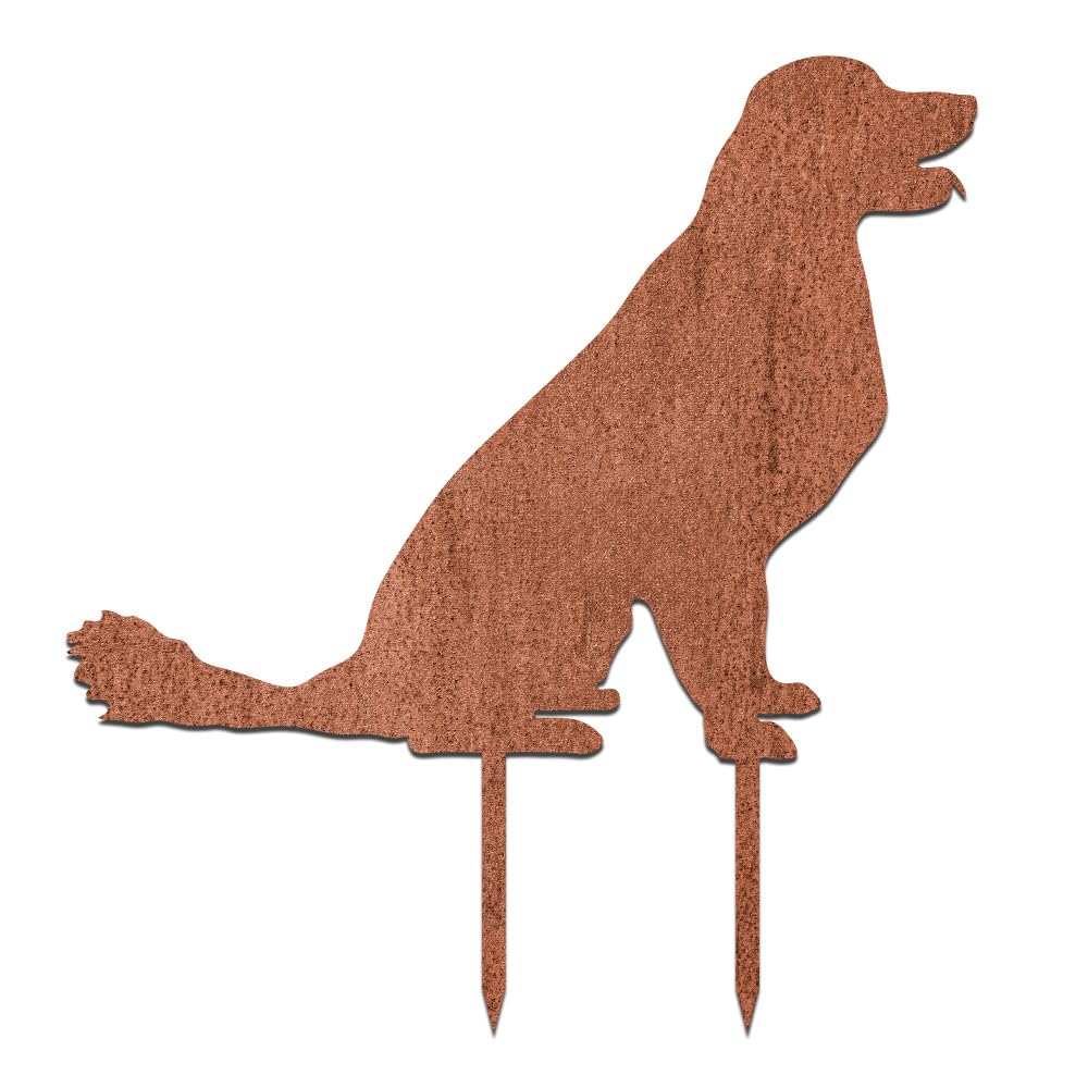 Gartenstecker Hund Bruno, Massiver Stahl, Rostpatina, 2 mm stark, Dekorativer Akzent für Garten und Beete