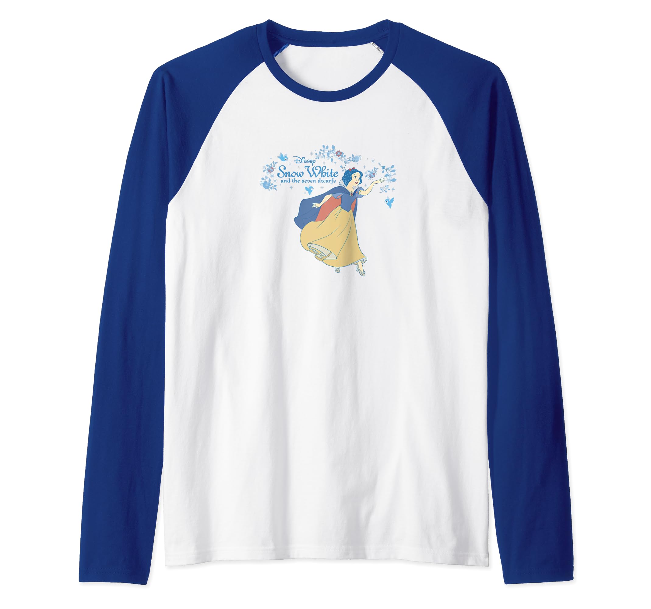 Disney Snow White Floral Bird Logo Raglan Baseball Tee, Blue