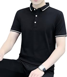 DAVBIR Men Performance Polos Cotton Striped Collar Solid Color Tennis T-Shirt Lightweight Slim-fit Regular Fit Stretch Short Sleeve