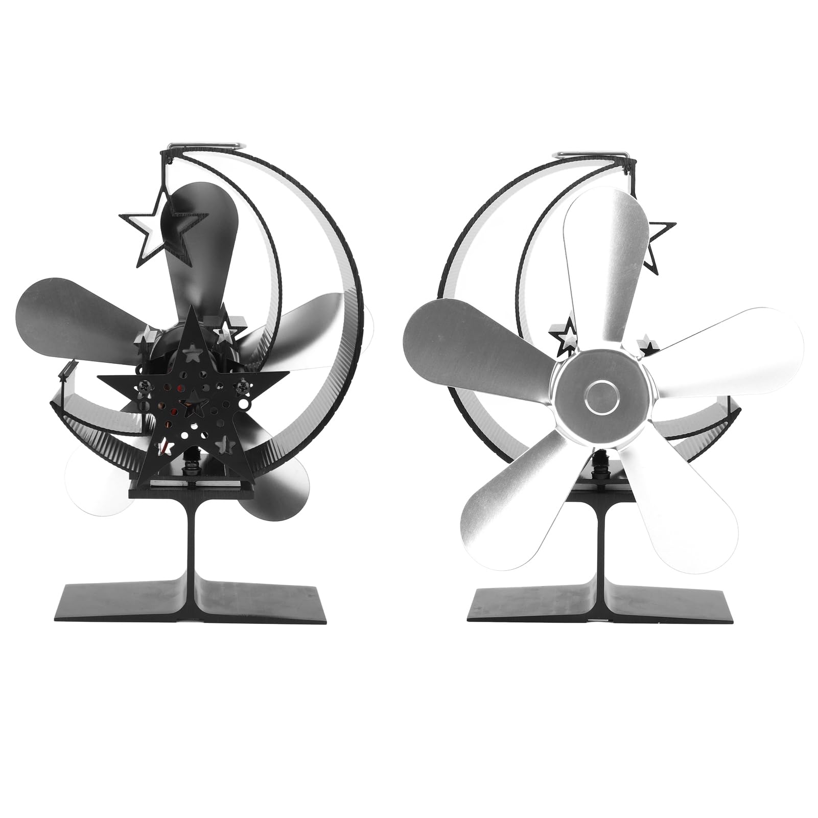 WINH Ventilatore per stufa a legna a 5 pale, in lega di alluminio, a risparmio energetico, ventilatore per la casa, alimentato a calore, per pesca sostenibile sul ghiaccio all'aperto (argento)