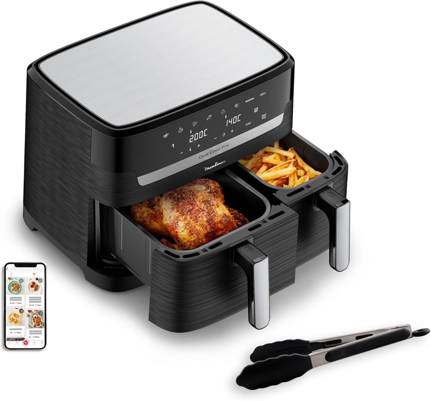 Moulinex Easy Fry Essential Edelstahl, 8,3 l, bis zu 8 Personen, 7 intuitive Programme, Air Fryer, Vollmahlzeit, Synchronisation, Energieeinsparung, spezielle App, EZ9018F1