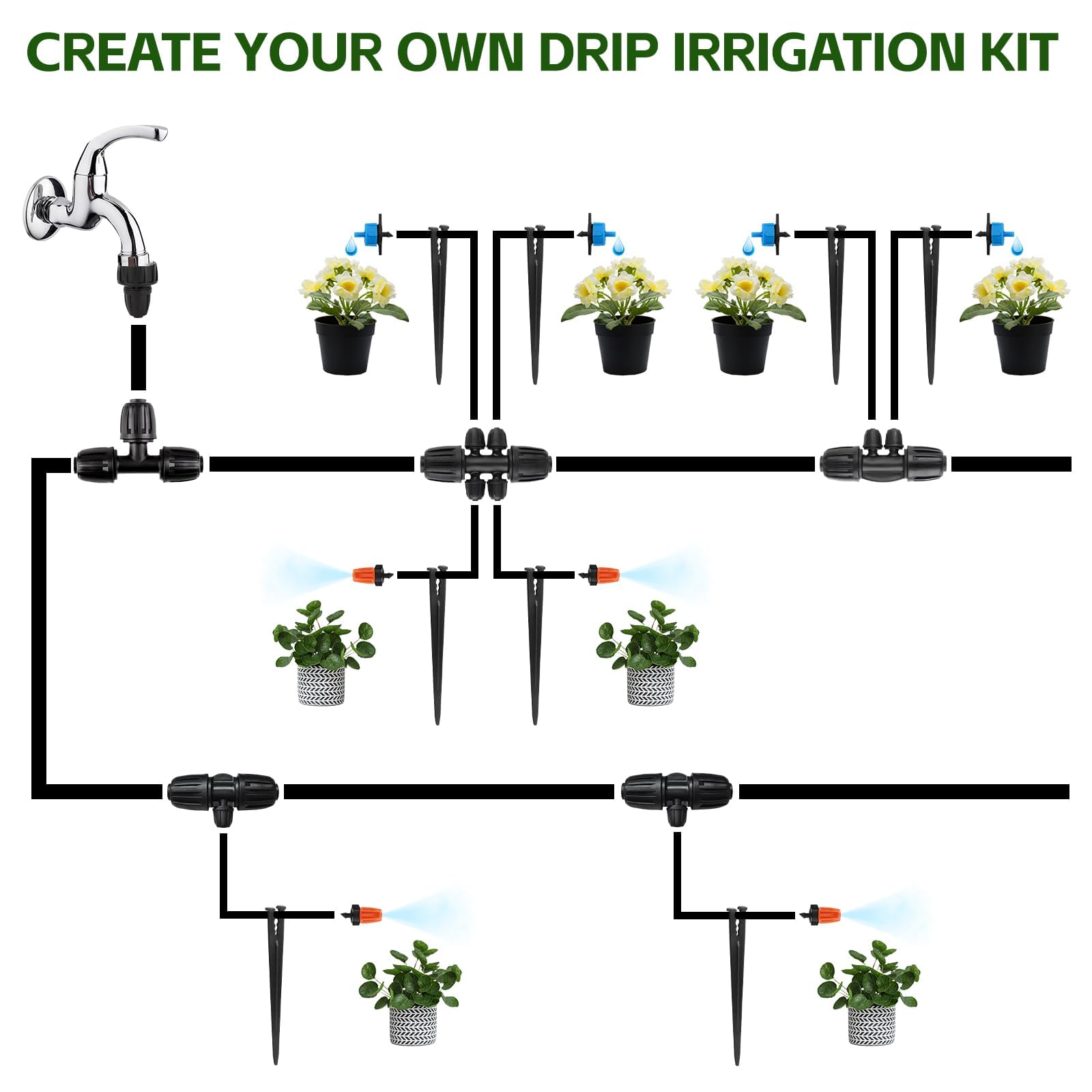 100 piquets Support pour Système d'Irrigation Goutte à Goutte, Kalolary Supports Tuyau d'Irrigation Goutte à Goutte 1/4 pouce Tuyaux 4/7 mm Système d'Irrigation Jardin Surélevé Serre Arroseur, Forme Y