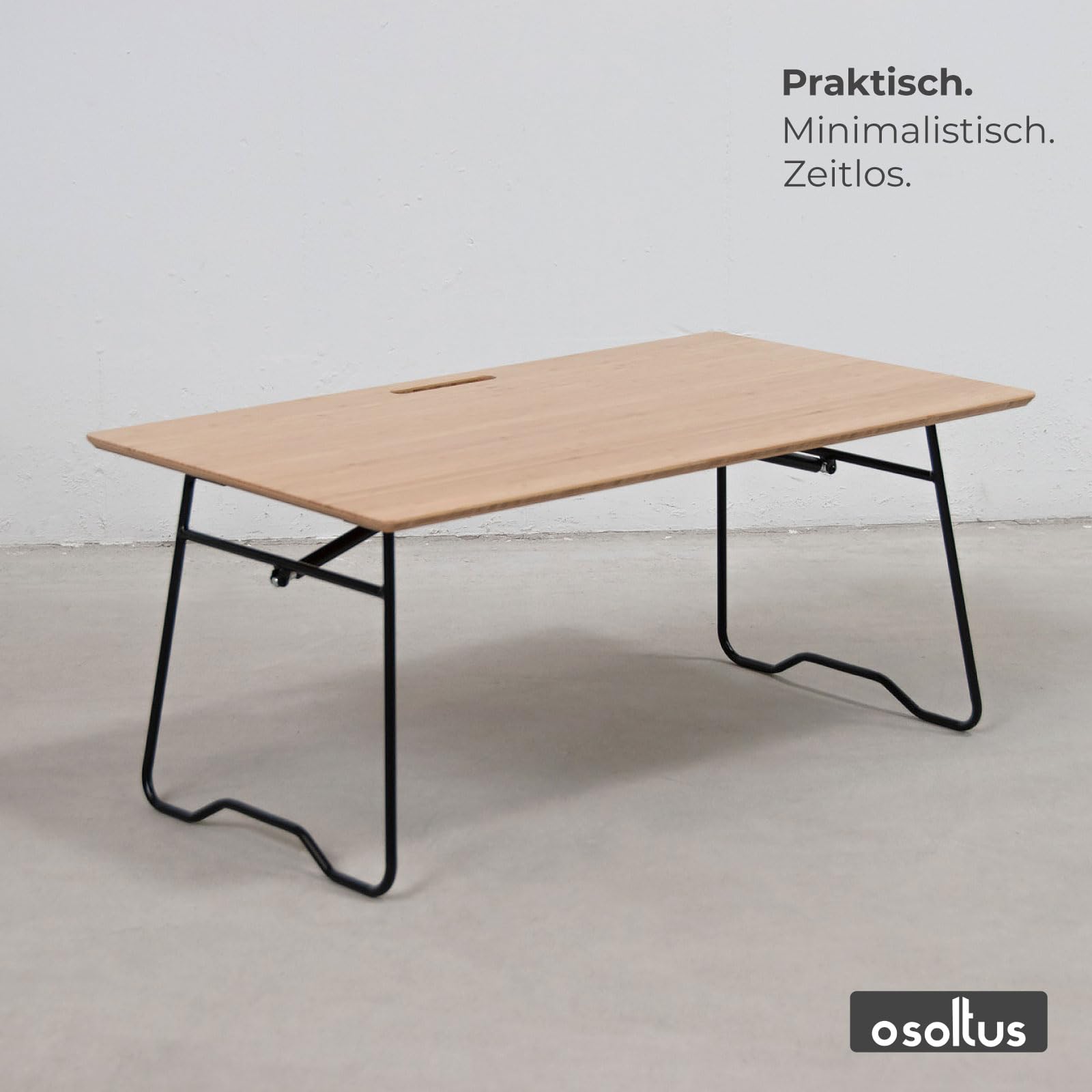 osoltus Campingtisch Blavand Bambustisch klappbar Tabletttisch mit Gasdruckfeder