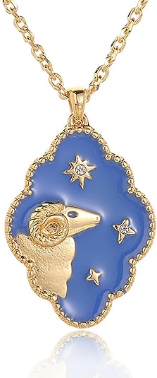 Zodiac Necklace for Women 18K Gold Astrology Jewelry Enamel Constellation Pendant CZ Pearl Jewelry Birthday Gifts for Women,Necklace for Wife Daughter Mom and Sister