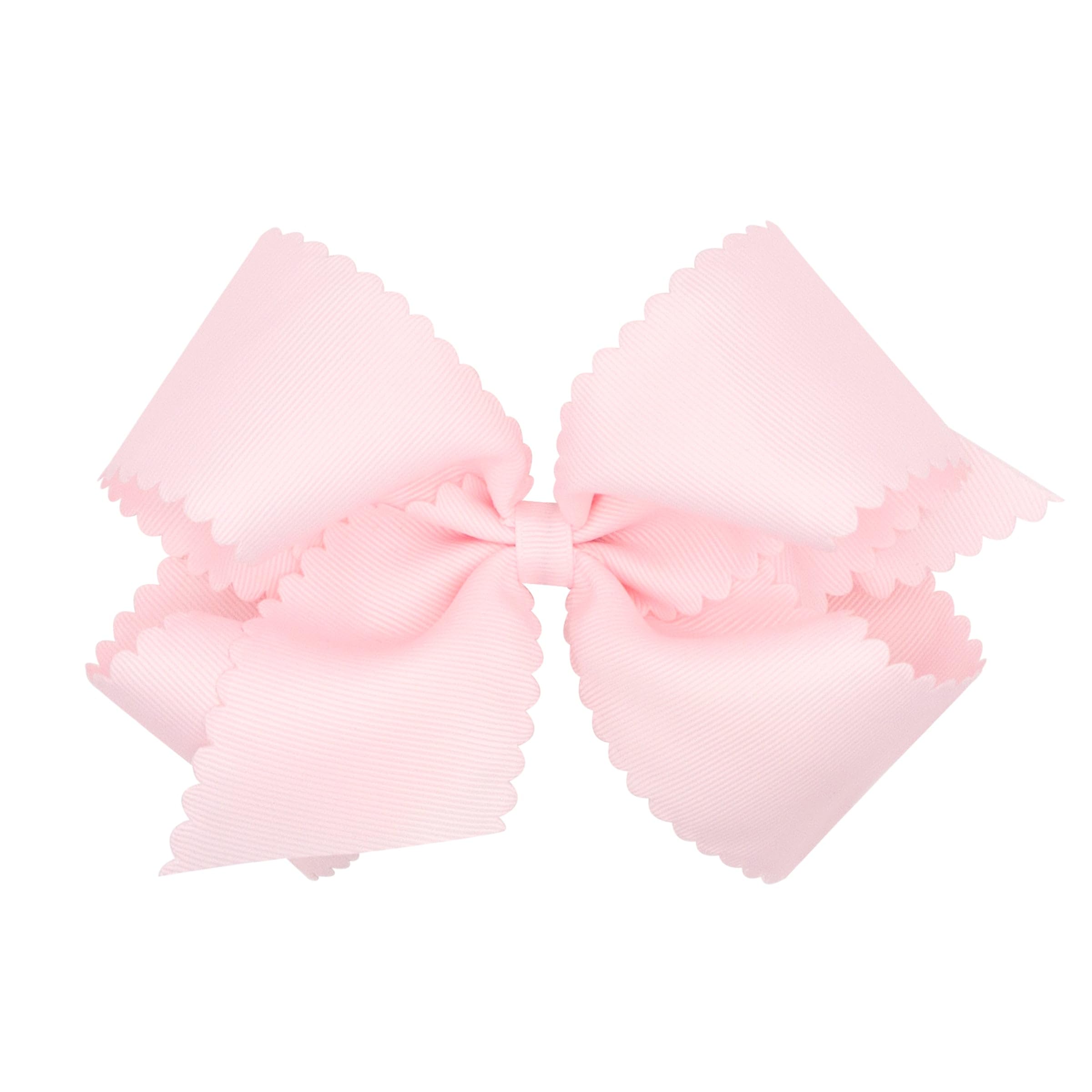 Wee Ones Girls' Classic Grosgrain Hair Bow with Scalloped Edges, No-Slip Hair Clip, Handmade, Powder Pink, King