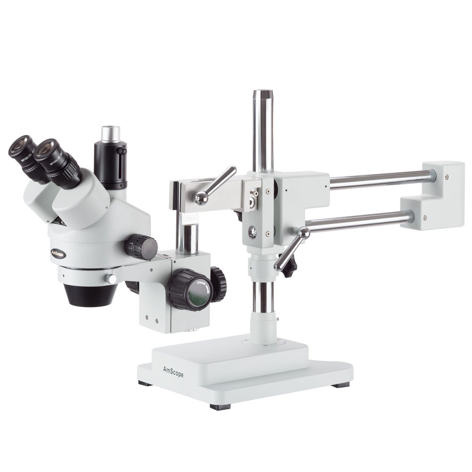 AmScope 3,5 x -90 X simul-focal estéreo Zoom microscopio en Boom Soporte con cable de fibra óptica luz anillo