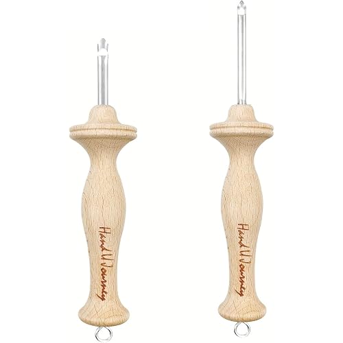 Hand U Journey 8# Fine & 10# Regular Size Beech Wood Handle Punch Needle Rug Hooking Tool Sets-with Open-Side Design