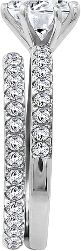 Miniatura 3 de Tienda Essentials Juego de anillos de boda de plata de ley chapada en platino o oro con circonita cúbica de corte redondo con elementos infinitos