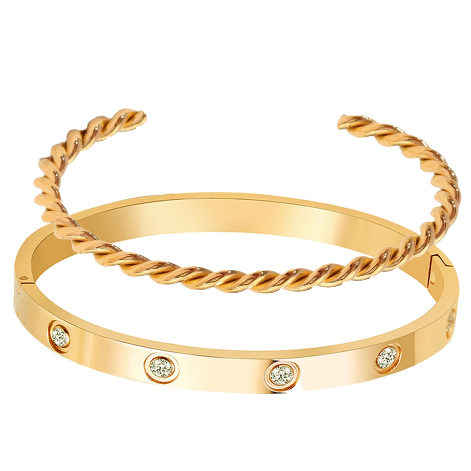 A ALLEN 18 K Gold Plated Love Bangle Bracelet Set Flexible Wide  Wristband Bangle Bangle Set for Love