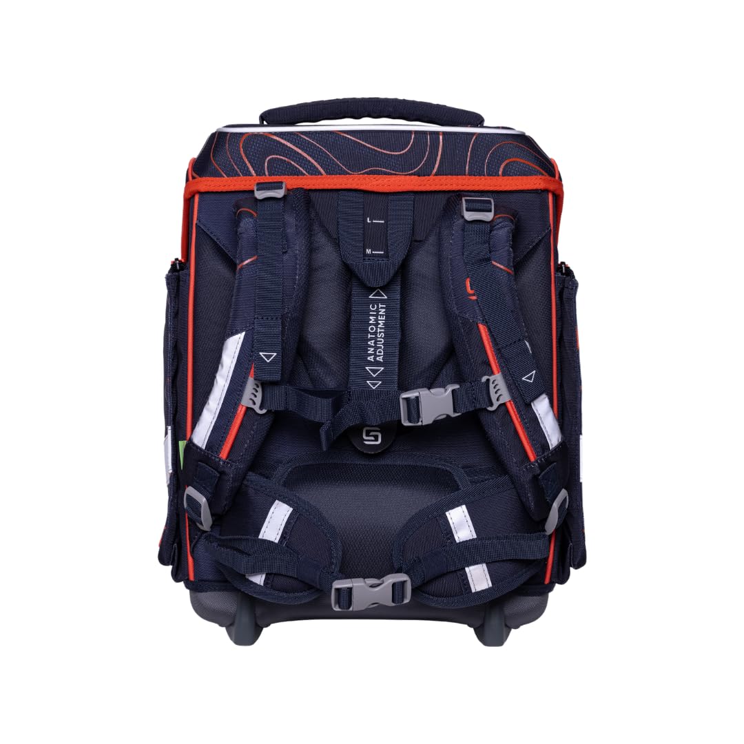 Schneiders Ergolite Schultasche Ninja Revenge – 9-teiliges Schulranzen Set für Jungen – Ergonomisch, Leicht (1,2 kg), Mit LED-Leuchtstäben, Reflektoren & Zubehör – 22L Volumen