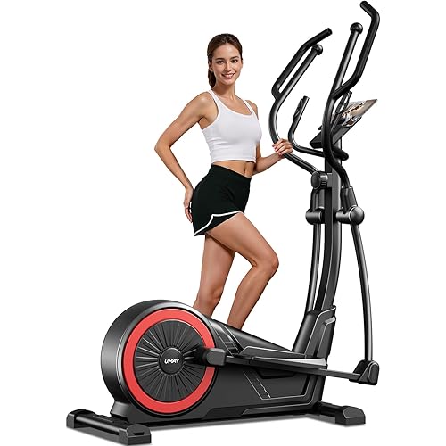 UMAY Elliptical Exercise Machine with 15.5" Stride & Heart Rate Grips, Silent Magnetic Elliptical Trainer for Home with 8 Levels Resistance and LCD Monitor, 350LBS Weight Capacity
