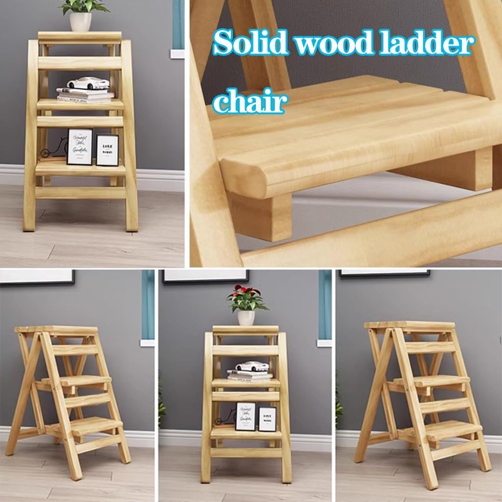 Step Stool for Adults/Step Ladder/Counter Chair,3-Step Folding Portable Wooden Step Stool,Anti-Slip & Lightweight Display Storage Shelf Flower Rack(Two-Steps)