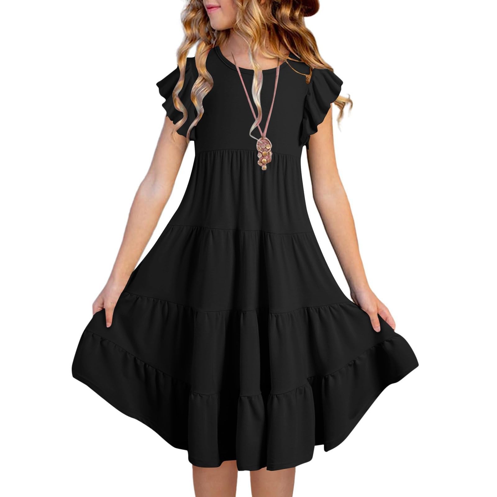 Vestito estivo per ragazze per bambini casual manica a volant swing una linea abiti da festa hawaiana vacanza spiaggia fluida prendisole abbigliamento scolastico A02