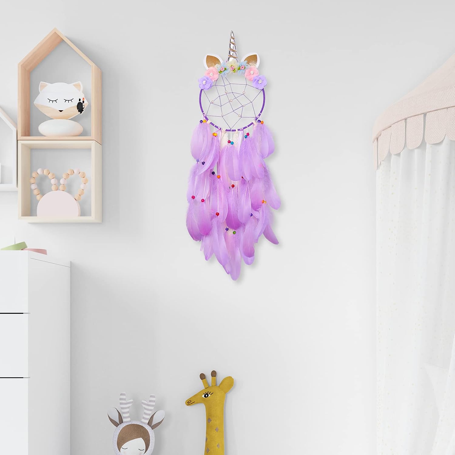 Basumee Unicorn Dream Catcher Wall Decor Cute Feather Dreamcatcher Wall Hanging for Bedrooms Party, Purple