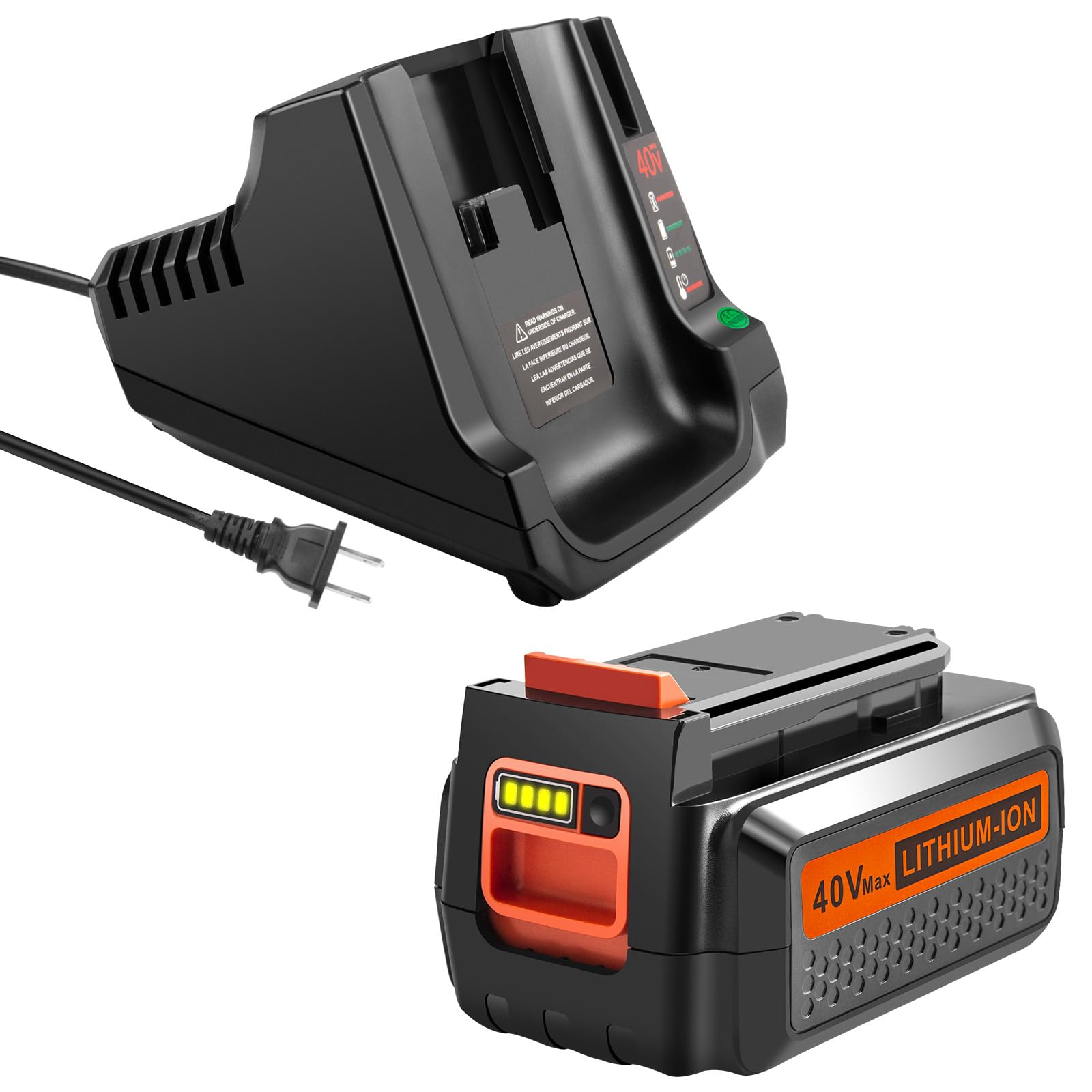 40 Volt 3000mAh Long-Lasting Battery & Fast Charger Combo Compatible for Black and Decker…