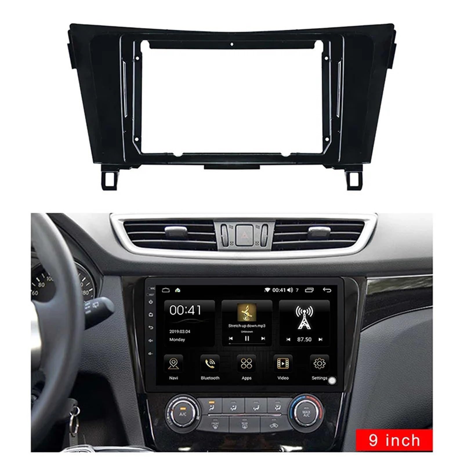 Pasuje do NISSAN Qashqai X-Trail 2015-2018 Panel przedni, montaż radia samochodowego 2din w desce rozdzielczej, zestaw adapterów 9 cali(Frame canbus cable)
