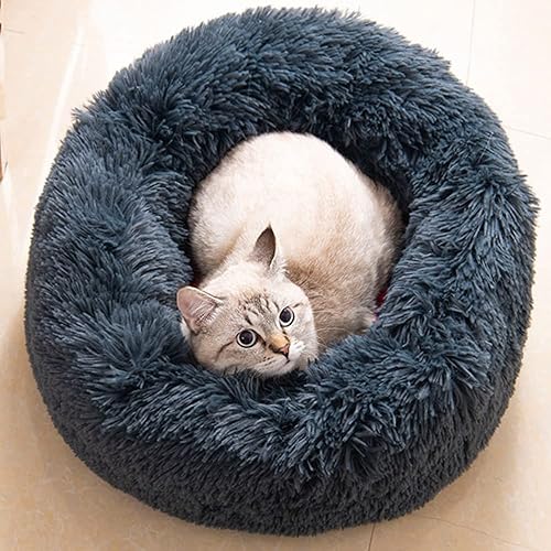 Miniatura 15 de Camas pequeñas para gatos de interior - Cama para gatos lavable de 16 pulgadas, camas para perros pequeños, cama antiansiedad redonda esponjosa de