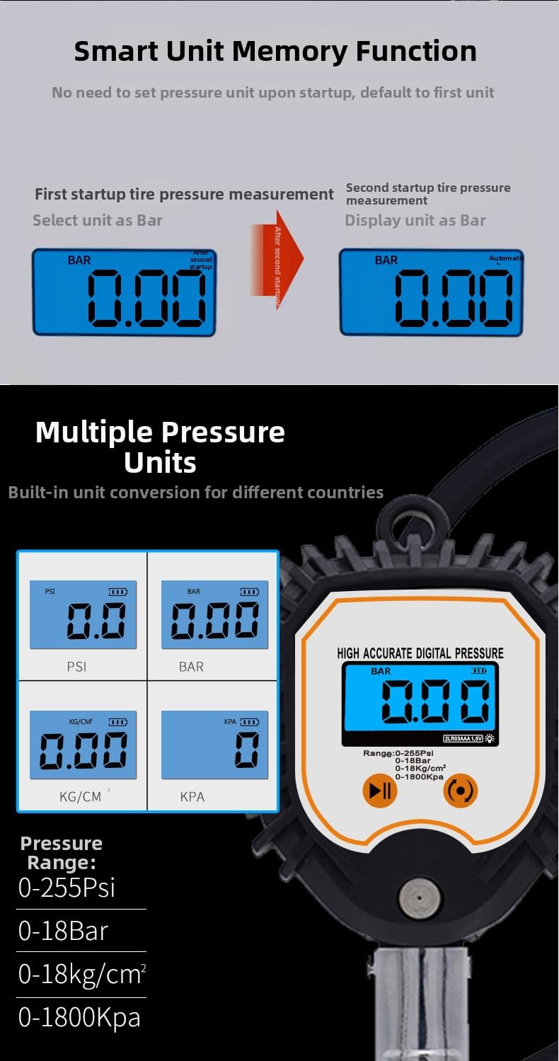 Manometro Digitale Gomme Auto 0-255PSI Alta Precisione | Per auto, per moto, SUV, camion, bici, per versatile officina per casa, sicurezza stradale massima garanzia