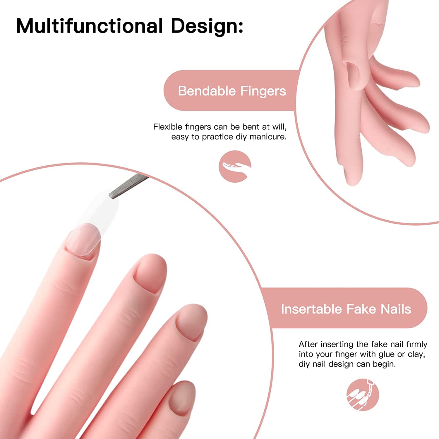 Nail Practice Hand, Nail Art Training Hand Flexible Movable Fake Hand Manicure Practice Tool (Pack of 1) 3