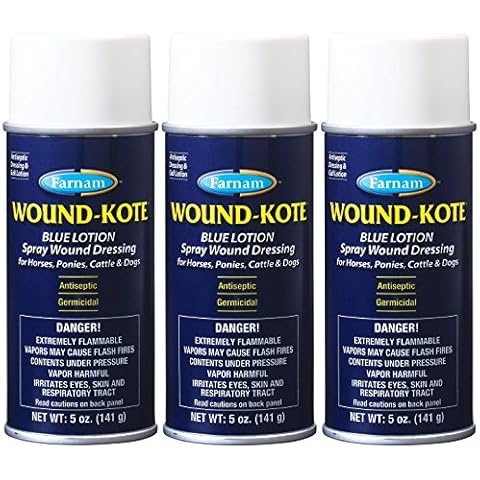 Farnam 3 Pack of Wound-Kote, 5 Ounces each, Blue Lotion Spray Wound Dressing for Horses Ponies Cattle and Dogs Cover