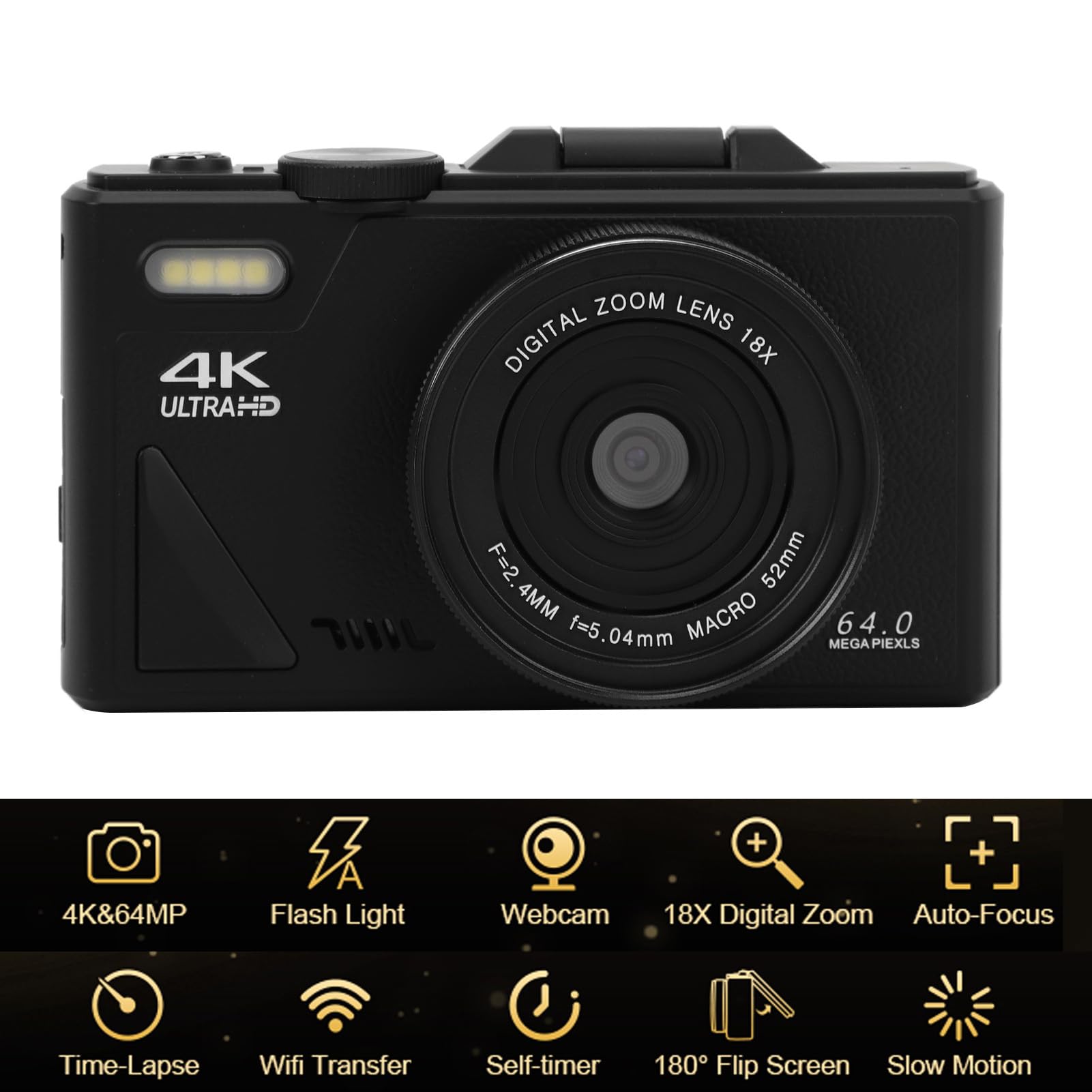 Amazon | Cuifati 4K デジタルカメラ、64MP ミラーレスレコーダー 18X